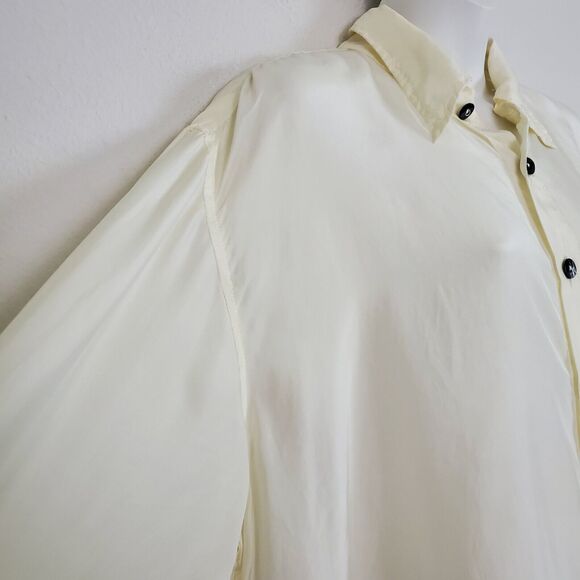 CP Shades Top Small White Silk Flowy Lagenlook Button Front Minimalist Boho - Picture 4 of 10